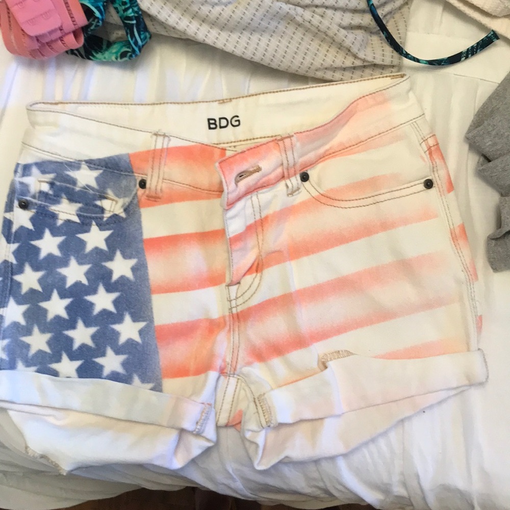 American flag print jean shorts